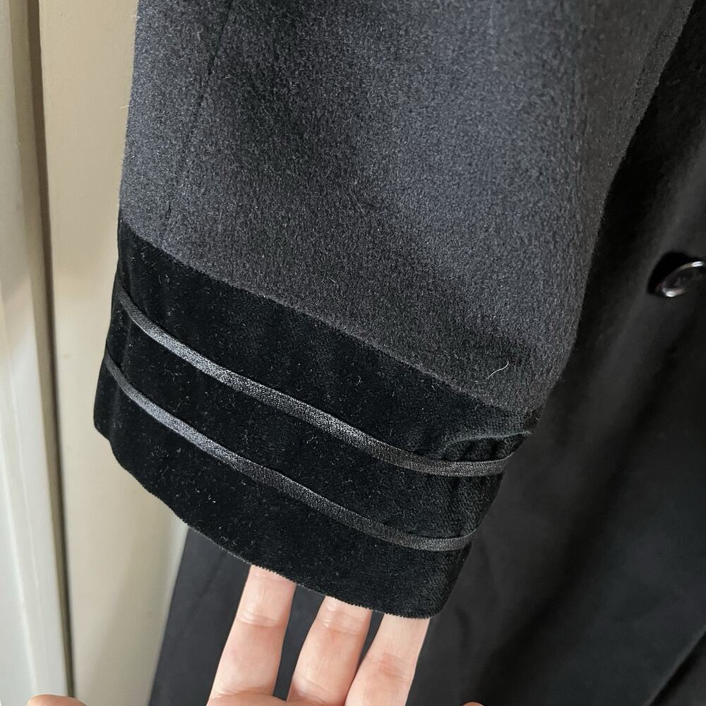 Alorna Wool Blend Double Breasted Longline Trench Coat VTG Black Velvet Collar - Picture 6 of 13